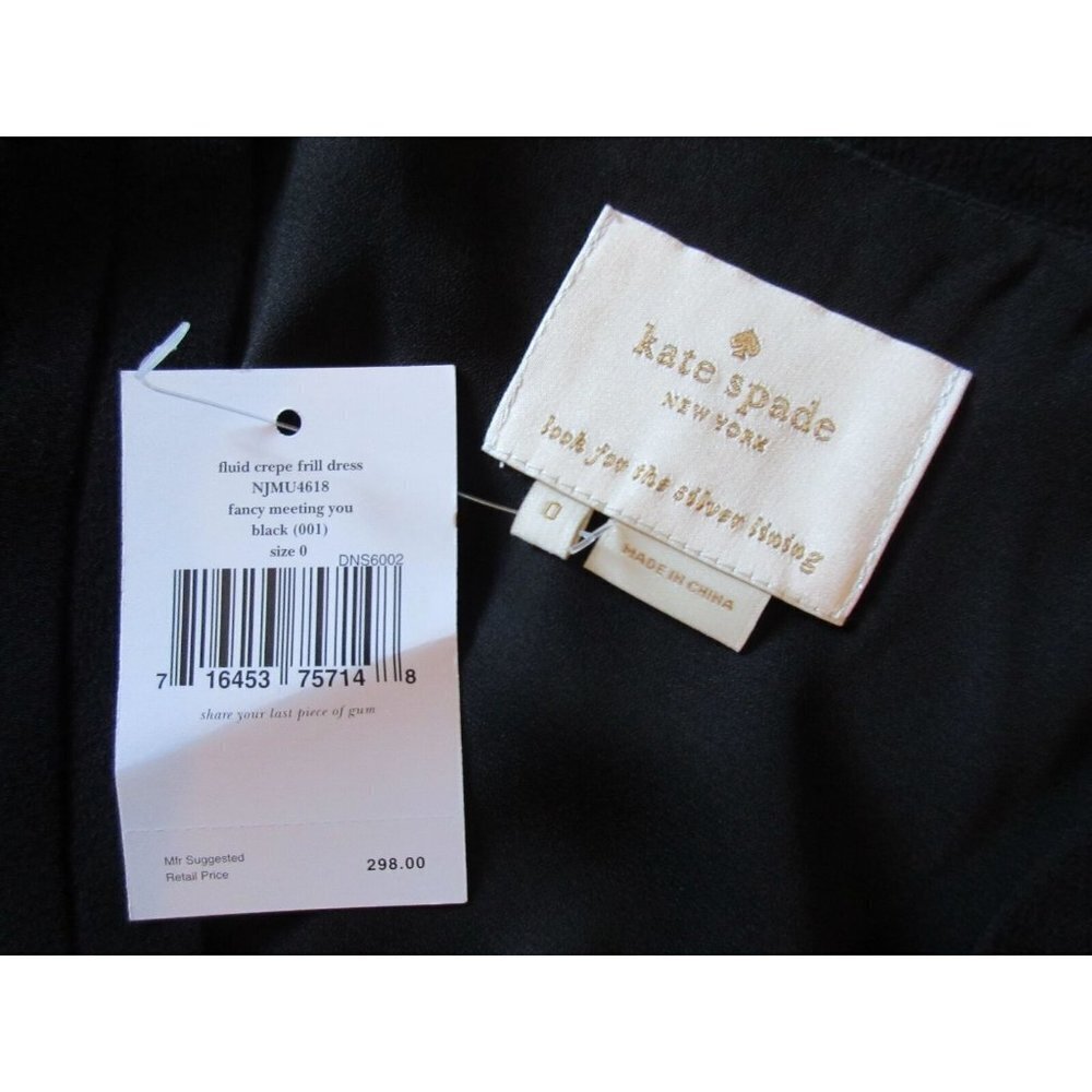 NWT Kate Spade New York Frill in Black Flutter Sleeve Fluid Crepe Dress 0 $298 - Picture 4 of 4